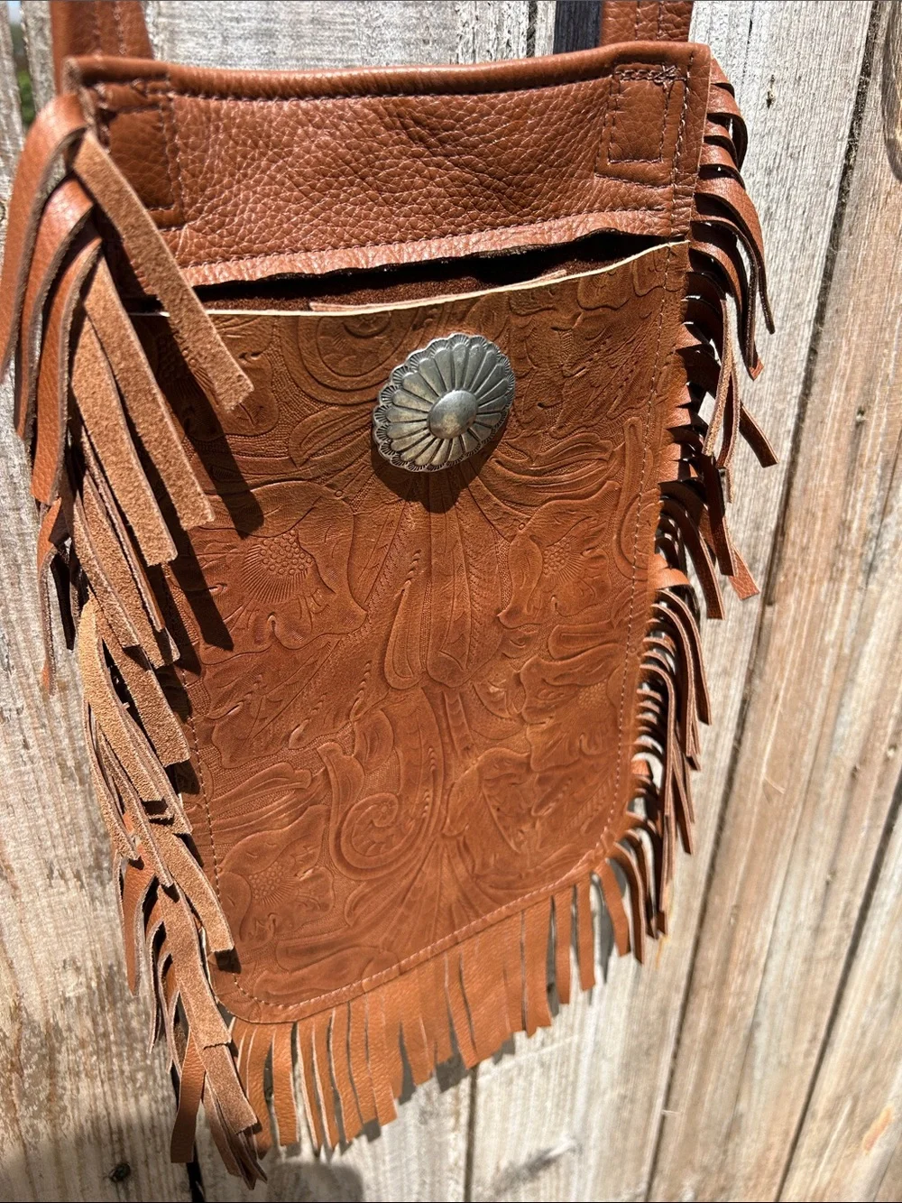 Tooled Fringe Crossbody Bag in Brown - Picture 5 of 5